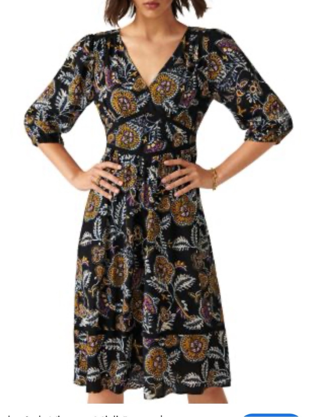 ba&sh Vienne Midi Dress in black with a floral paisley print